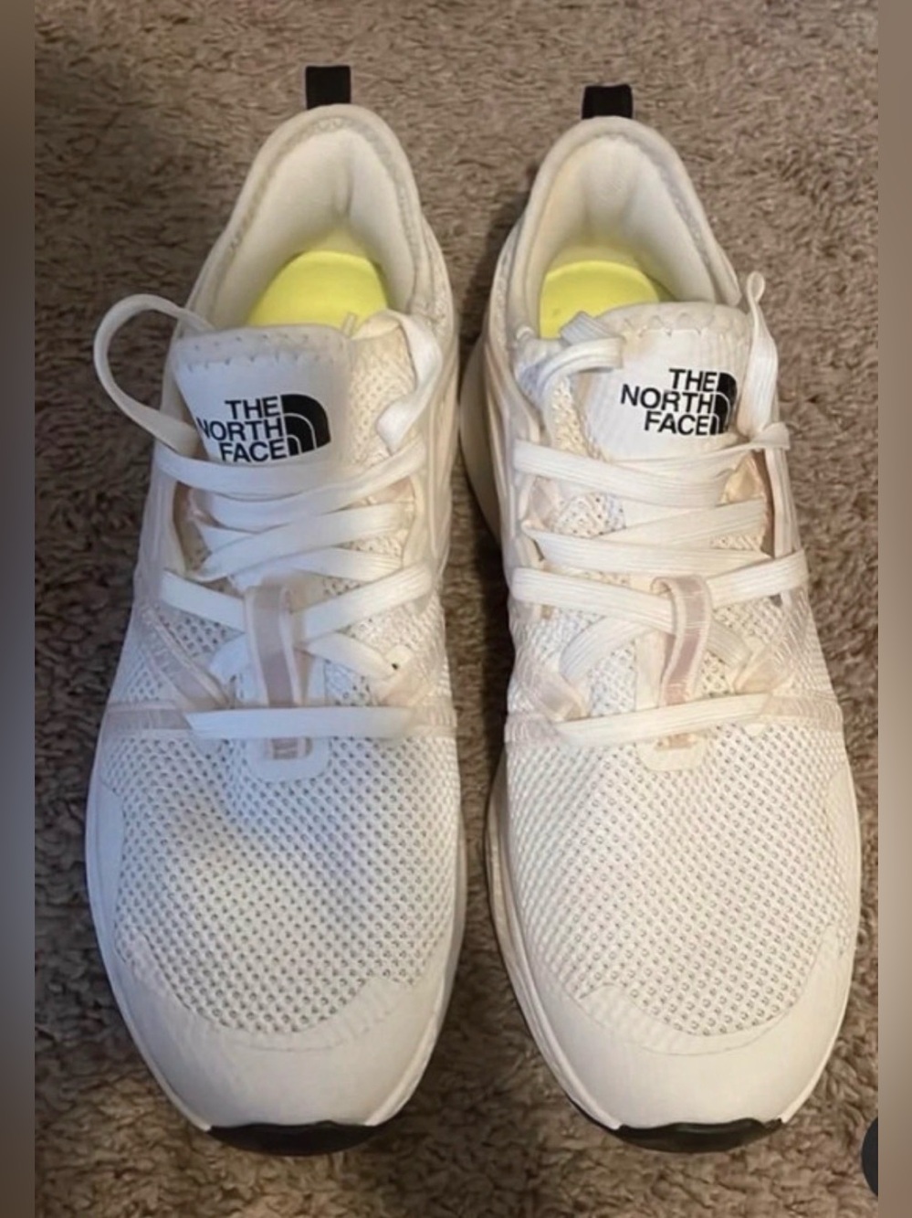 The North Face White Mesh Running Sneakers with Yellow Insoles